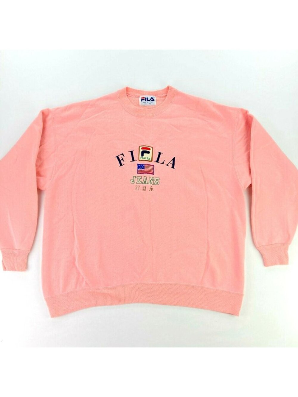Vintage FILA Jeans Italy Men's Embroidered Jumper/Sweater Pink • Size XL